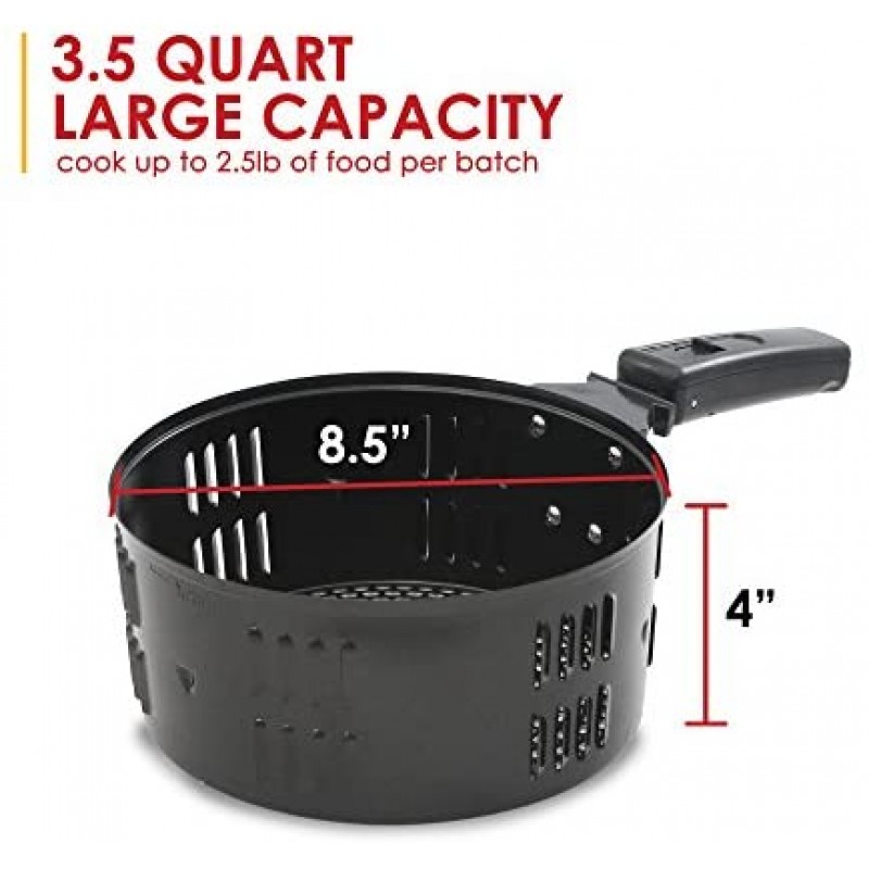 Elite Platinum EAF-2500D Freidora eléctrica digital de aire caliente de 3,5 cuartos de galón, 1400 vatios, cocina saludable sin aceite, ajustes de temperatura/temporizador, sin PFOA/PTFE, incluye 26 recetas a todo color, negro