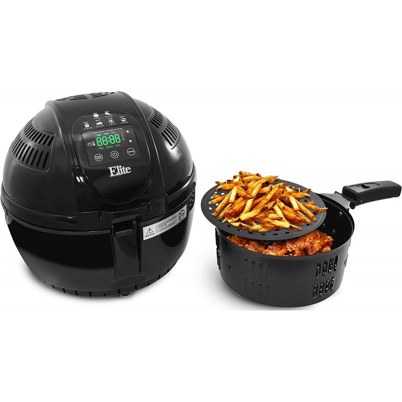 Elite Platinum EAF-2500D Freidora eléctrica digital de aire caliente de 3,5 cuartos de galón, 1400 vatios, cocina saludable sin aceite, ajustes de temperatura/temporizador, sin PFOA/PTFE, incluye 26 recetas a todo color, negro