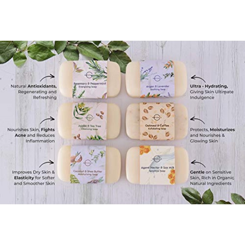 Colección de jabón en barra hidratante para el cuerpo, 6 piezas de O Naturals. Jabón de manos, jabón para el acné Ingredientes orgánicos 100% naturales y aceites esenciales terapéuticos. 