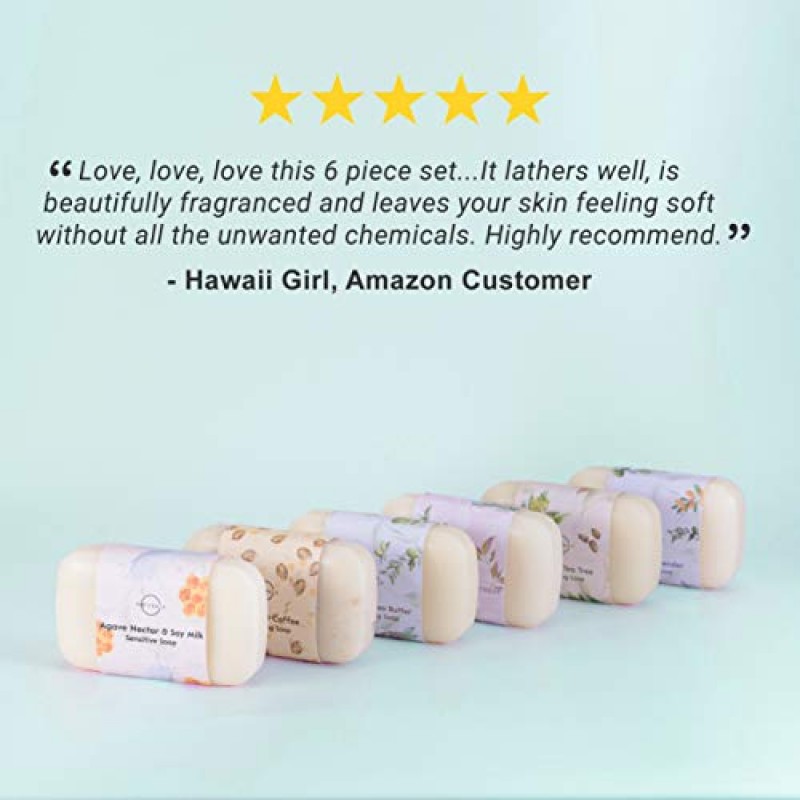 Colección de jabón en barra hidratante para el cuerpo, 6 piezas de O Naturals. Jabón de manos, jabón para el acné Ingredientes orgánicos 100% naturales y aceites esenciales terapéuticos. 