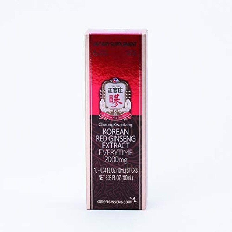 KGC Cheong Kwan Jang - Everytime 2000 miligramos - Extracto de ginseng rojo Panax coreano en barras portátiles para un apoyo inmunológico saludable y niveles de energía - 10 paquetes de barras