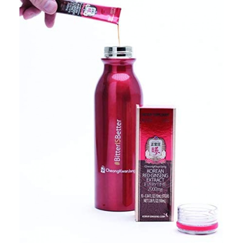 KGC Cheong Kwan Jang - Everytime 2000 miligramos - Extracto de ginseng rojo Panax coreano en barras portátiles para un apoyo inmunológico saludable y niveles de energía - 10 paquetes de barras