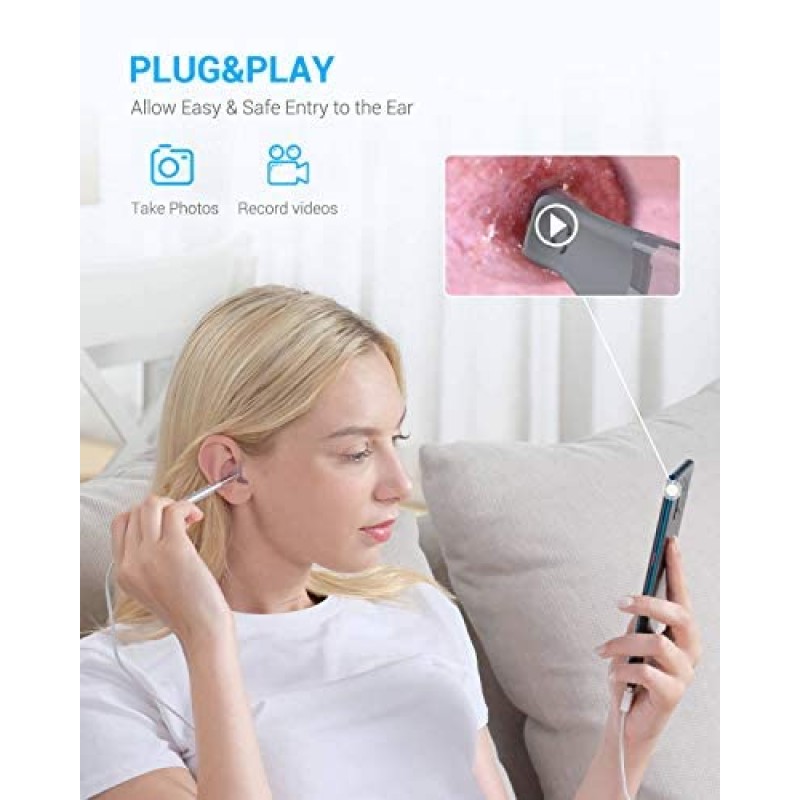 Anykit Herramienta de eliminación de cera para oídos, otoscopio HD para Android y PC, no para iPhone/iPad, cámara de visión ultra clara con removedor de cera, endoscopio de oído con luces LED, cámara de limpieza de oídos con cuchara para oídos