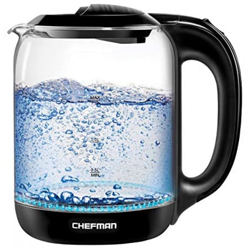 Hervidor Chefman No. 1 en caldera de agua caliente de calentamiento rápido de EE. UU., tetera con operación de un solo toque, hierve 7 tazas, se separa de la base giratoria para verter sin cable