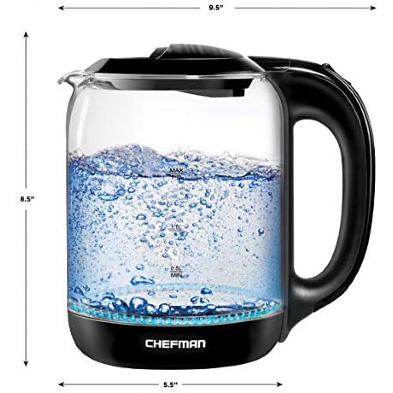 Hervidor Chefman No. 1 en caldera de agua caliente de calentamiento rápido de EE. UU., tetera con operación de un solo toque, hierve 7 tazas, se separa de la base giratoria para verter sin cable