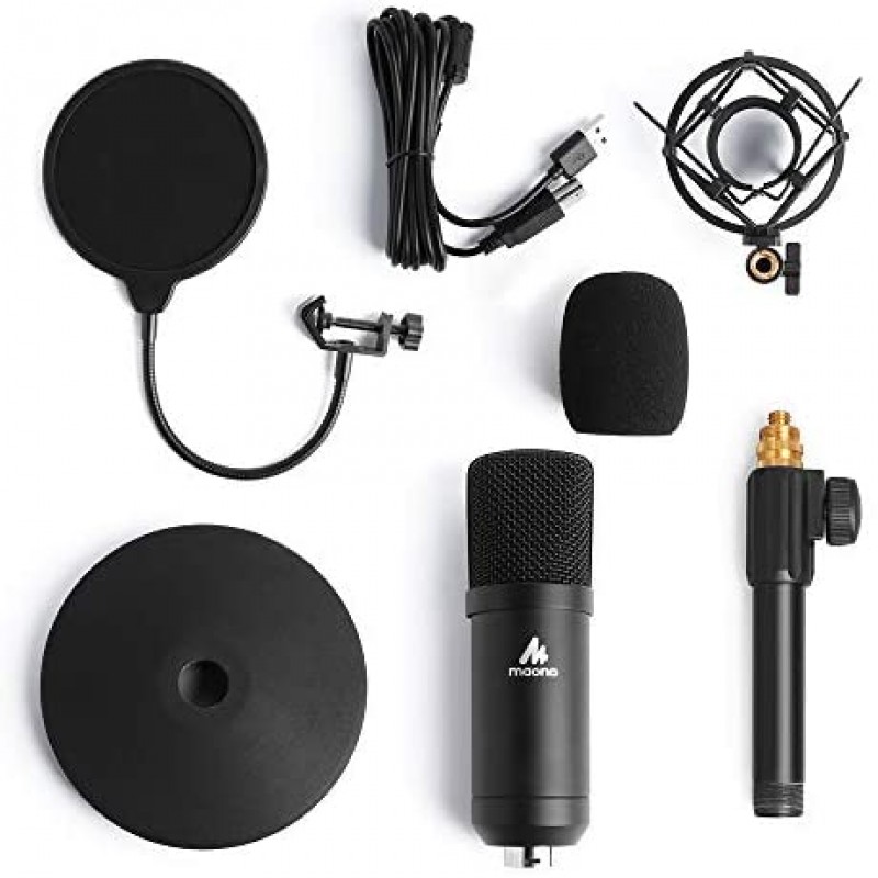 Kit de micrófono USB 192KHZ/24BIT MAONO AU-A04T PC Condensador Podcast Streaming Micrófono cardioide Plug & Play para computadora, YouTube, grabación de juegos