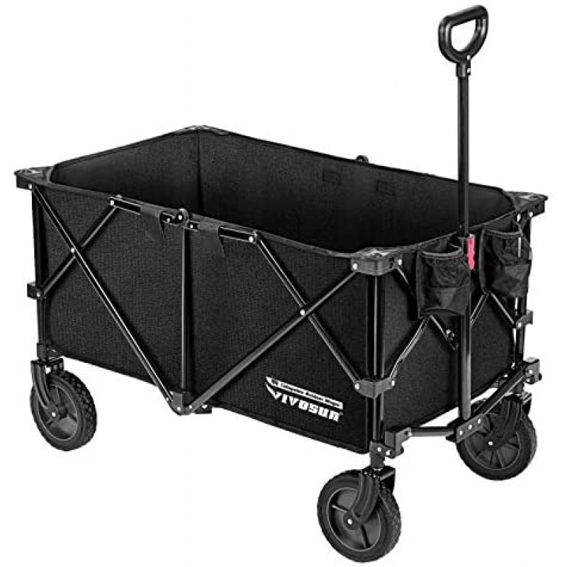 VIVOSUN Carro plegable resistente para acampar al aire libre, carrito de jardín con ruedas universales y mango ajustable, negro