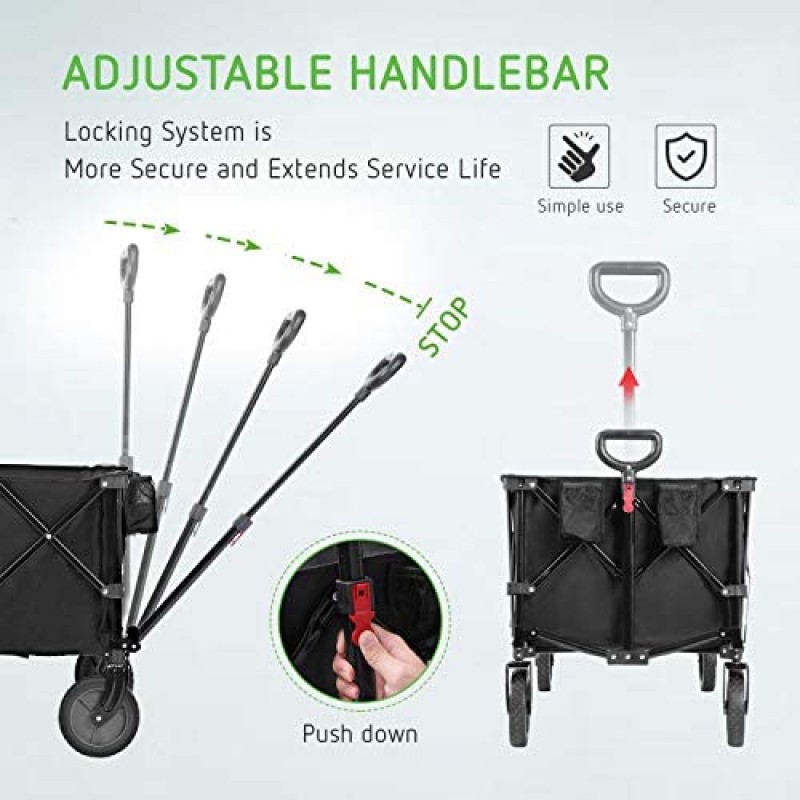 VIVOSUN Carro plegable resistente para acampar al aire libre, carrito de jardín con ruedas universales y mango ajustable, negro