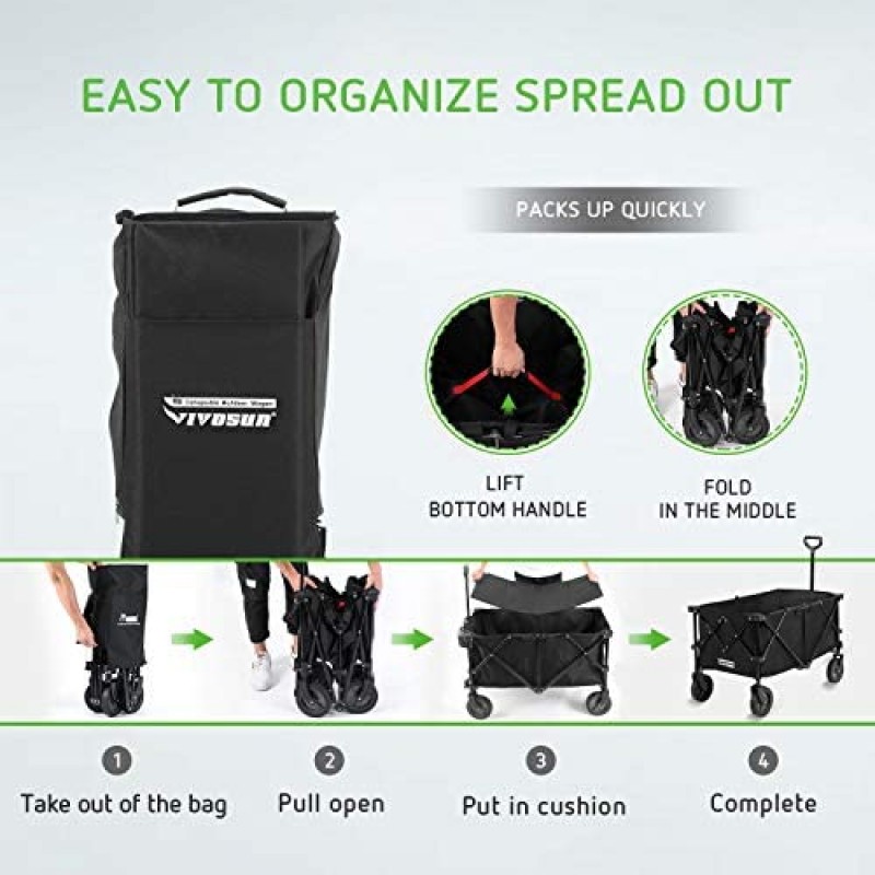 VIVOSUN Carro plegable resistente para acampar al aire libre, carrito de jardín con ruedas universales y mango ajustable, negro