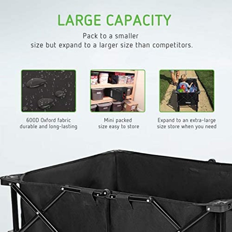 VIVOSUN Carro plegable resistente para acampar al aire libre, carrito de jardín con ruedas universales y mango ajustable, negro