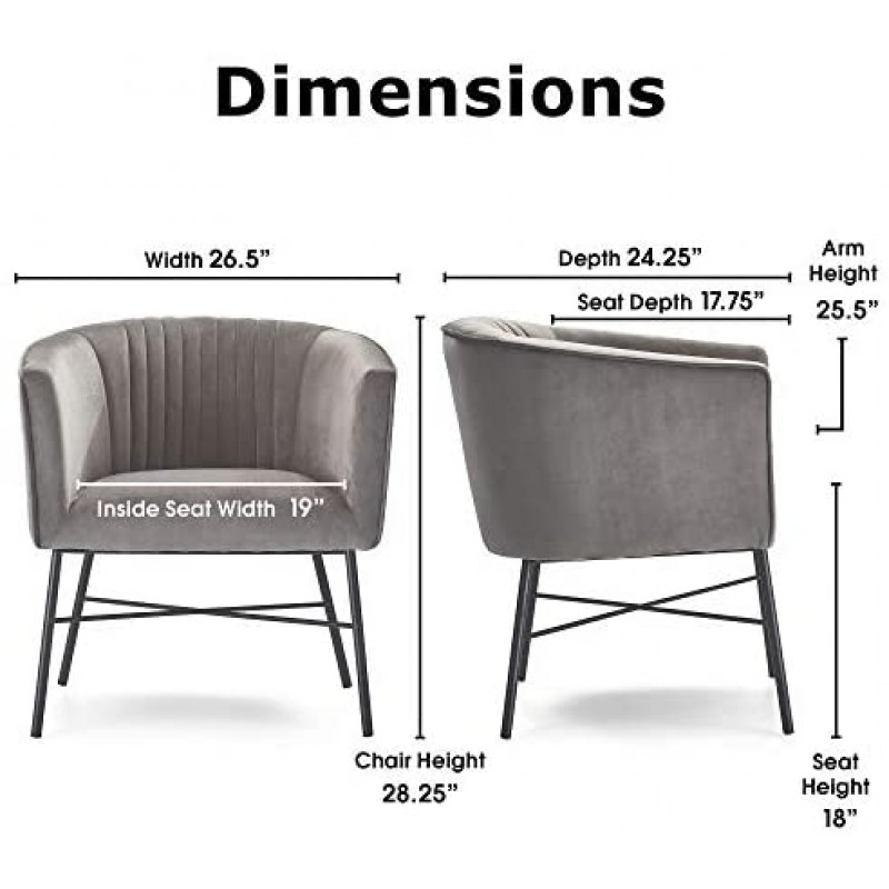 Adore Decor Leone - Silla tapizada de terciopelo con respaldo cómodo, sillón club, muebles modernos de salón para espacios pequeños, cómodo gris