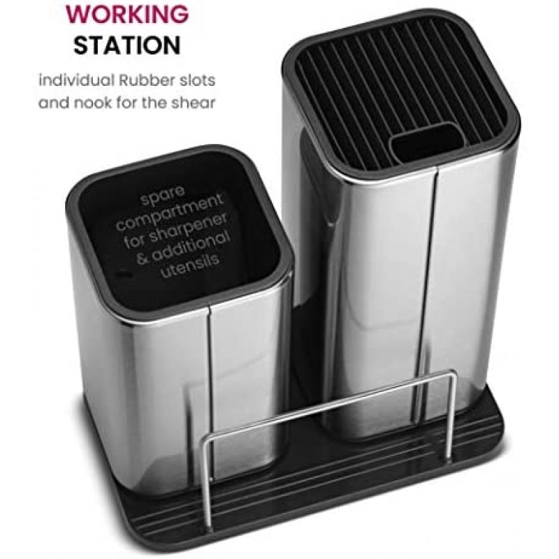 Juego de cuchillos de cocina de acero inoxidable de 10 piezas - Juego de cuchillos de cocina recientemente innovador con soporte para utensilios - 5 cuchillos de acero inoxidable - Afilador de cuchillos