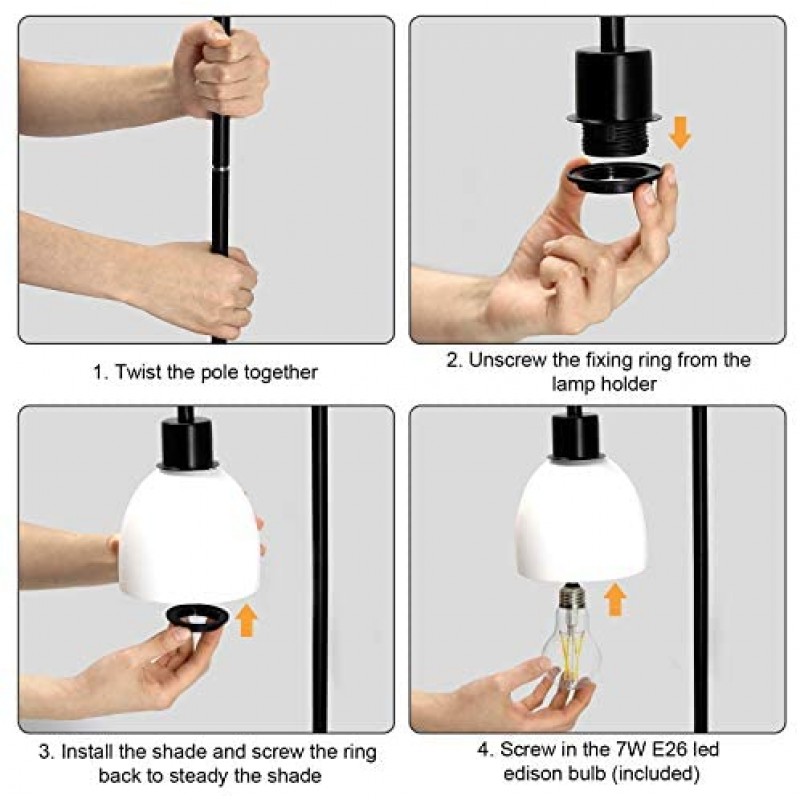 Zermurd Lámpara de mesa industrial, lámpara de noche moderna regulable continua con dos puertos USB y salida de CA Pantalla de vidrio opalino Lámpara de mesita de noche vintage negra para dormitorio, sala de estar, oficina, bombilla de 7 W incluida