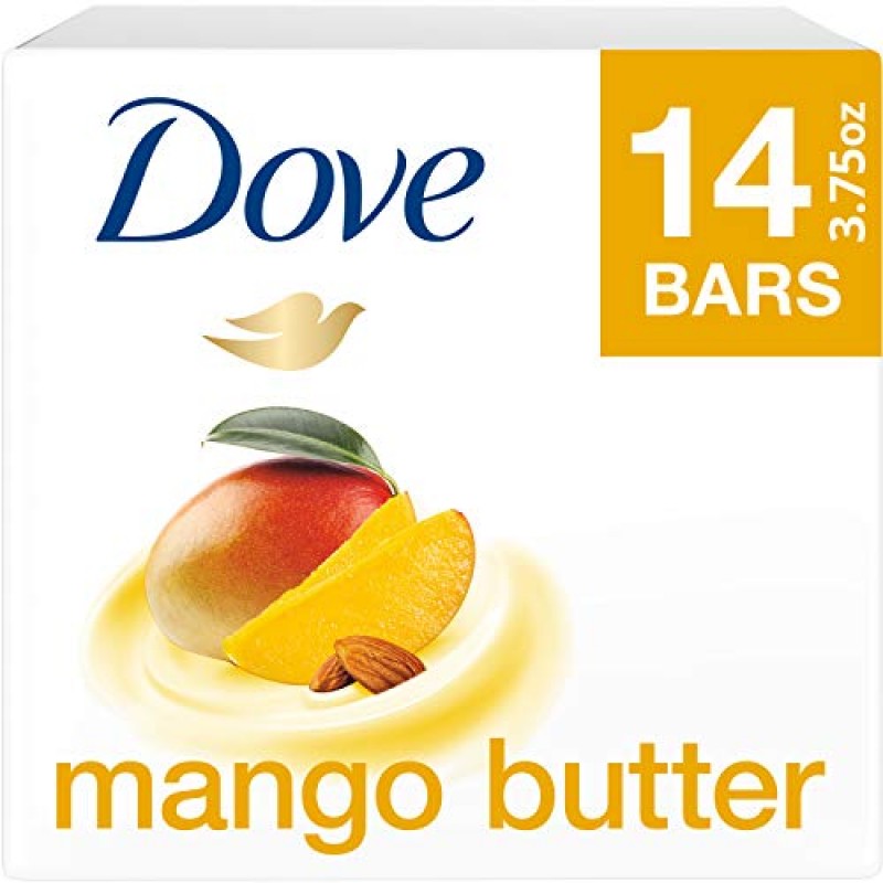 Dove Beauty Bar para hidratar la piel seca con mantequilla de mango más hidratante que el jabón en barra 3.75 oz 14 barras
