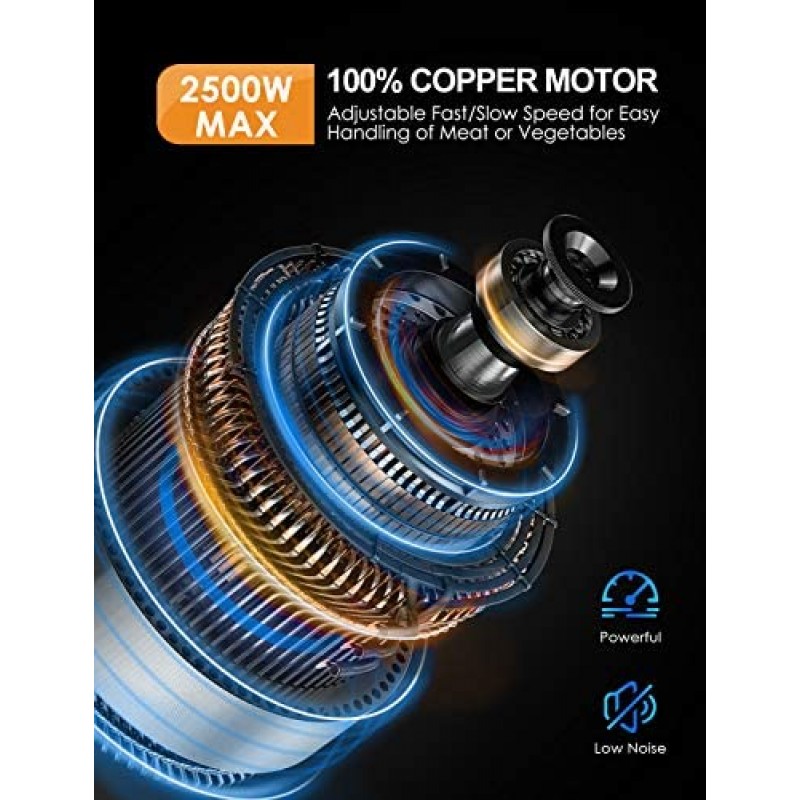 Picadora de carne eléctrica, 2500W Max Potente AICOK MG2950R Picadora de carne 5 en 1 con embutidora de salchichas, cortadora de verduras, exprimidor de tomate, kits Kubbe, 3 platos de molienda, 3 velocidades, 10 libras/min