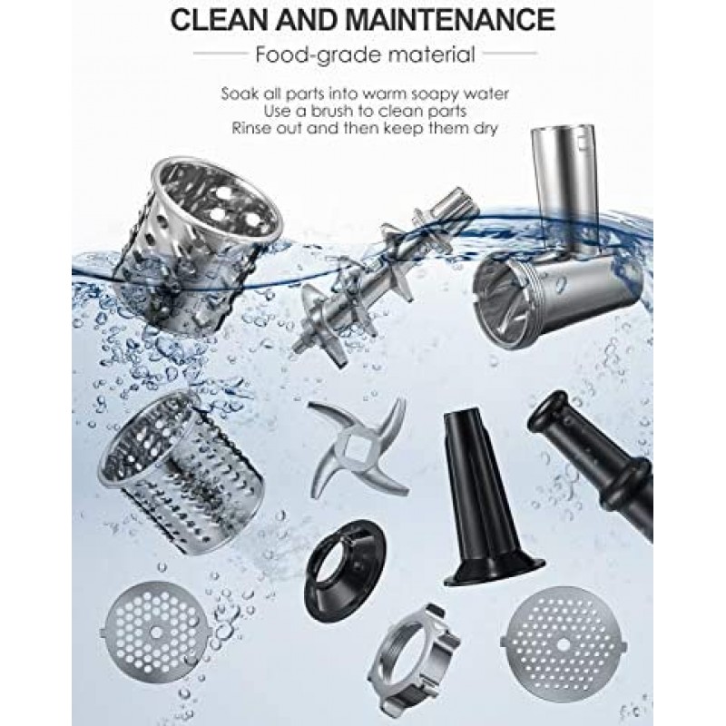 Picadora de carne eléctrica, 2500W Max Potente AICOK MG2950R Picadora de carne 5 en 1 con embutidora de salchichas, cortadora de verduras, exprimidor de tomate, kits Kubbe, 3 platos de molienda, 3 velocidades, 10 libras/min