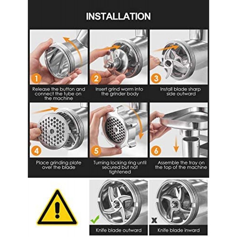 Picadora de carne eléctrica, 2500W Max Potente AICOK MG2950R Picadora de carne 5 en 1 con embutidora de salchichas, cortadora de verduras, exprimidor de tomate, kits Kubbe, 3 platos de molienda, 3 velocidades, 10 libras/min