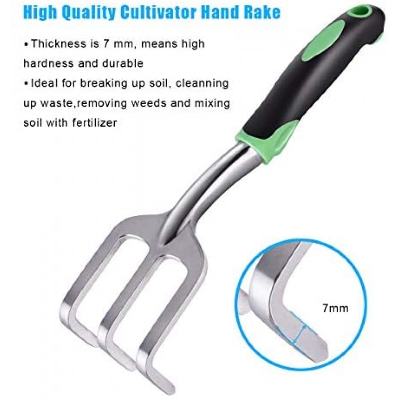 ZUZUAN Juego de herramientas de jardín, paquete de 3 palas de mano de jardín, paletas de jardín de aleación de aluminio con agarre ergonómico antideslizante de goma, paleta incluida, paleta de trasplante y rastrillo de mano cultivador