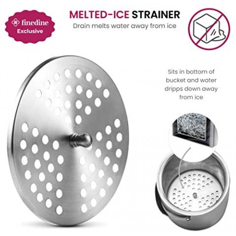 Cubitera aislada de acero inoxidable de doble pared con tapa y pinza para hielo [3 litros] El colador incluido mantiene el hielo frío y seco, cómoda asa de transporte, ideal para bar en casa, enfriar cerveza, champán y vino