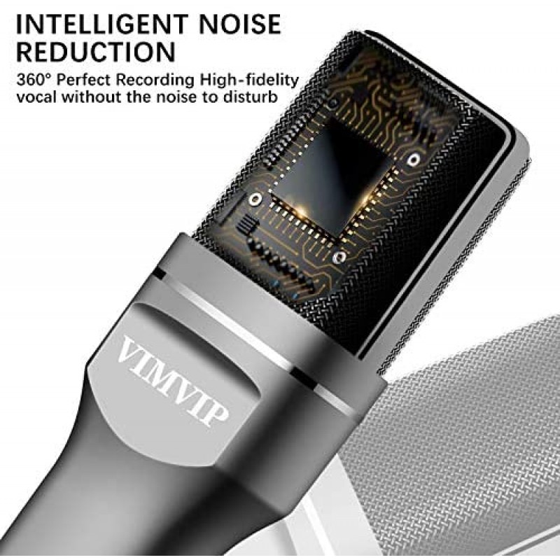 VIMVIP Micrófono de Condensador USB para Computadora, Micrófono USB para PC, Soporte para Micrófono y Filtro POP para Juegos, Streaming, Podcasting, Grabación