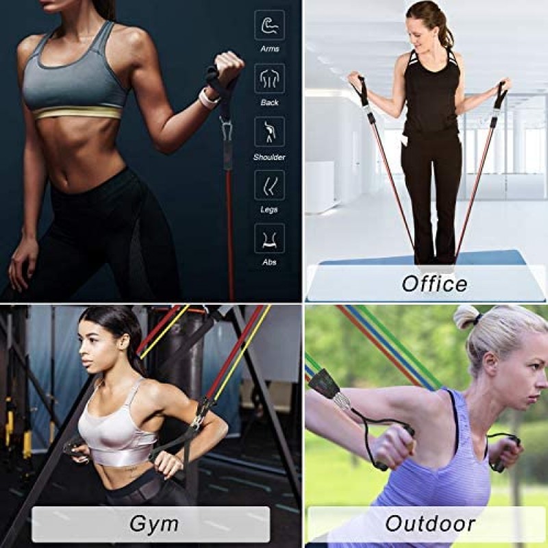 Donobi Juego de bandas de resistencia, bandas de entrenamiento para hombres y mujeres, cuerda de tensión de látex natural, bandas de ejercicio de entrenamiento de resistencia, yoga-pilates, oficina, gimnasio en casa, equipo de fitness