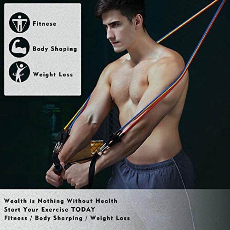 Donobi Juego de bandas de resistencia, bandas de entrenamiento para hombres y mujeres, cuerda de tensión de látex natural, bandas de ejercicio de entrenamiento de resistencia, yoga-pilates, oficina, gimnasio en casa, equipo de fitness