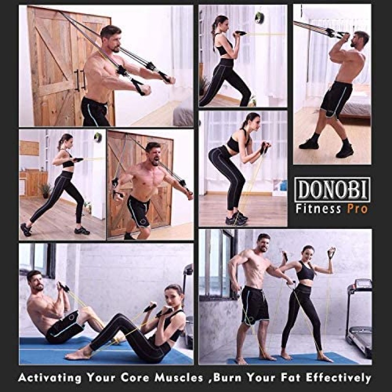 Donobi Juego de bandas de resistencia, bandas de entrenamiento para hombres y mujeres, cuerda de tensión de látex natural, bandas de ejercicio de entrenamiento de resistencia, yoga-pilates, oficina, gimnasio en casa, equipo de fitness