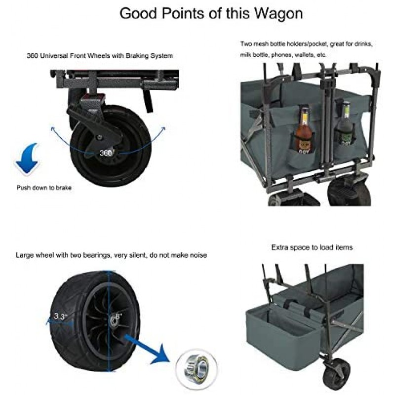 EXTEC Cochecito plegable con dosel para deportes al aire libre, carrito de bebé, jardín, utilidad, compras, viajes, playa, carro/carrito, fácil configuración, no necesita herramientas (gris)