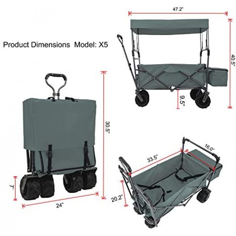 EXTEC Cochecito plegable con dosel para deportes al aire libre, carrito de bebé, jardín, utilidad, compras, viajes, playa, carro/carrito, fácil configuración, no necesita herramientas (gris)
