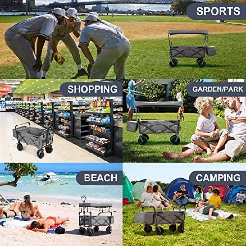 EXTEC Cochecito plegable con dosel para deportes al aire libre, carrito de bebé, jardín, utilidad, compras, viajes, playa, carro/carrito, fácil configuración, no necesita herramientas (gris)