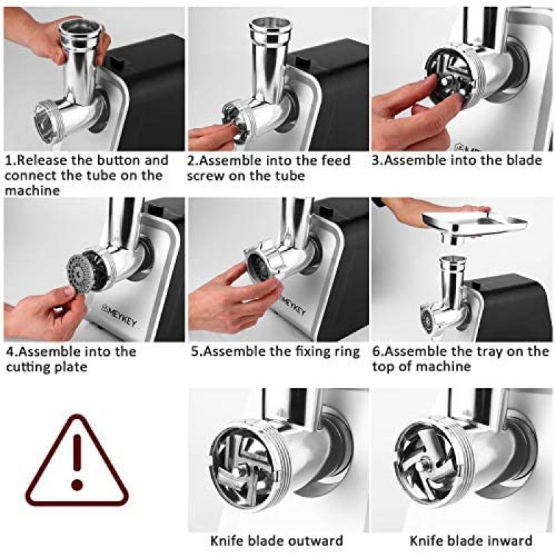 Picadora de carne eléctrica, cortadora de carne y embutidora de salchichas de acero inoxidable de 2000 W máximo con 3 placas de molienda, kit de salchichas y kubbe para cocina casera de alta resistencia, negro