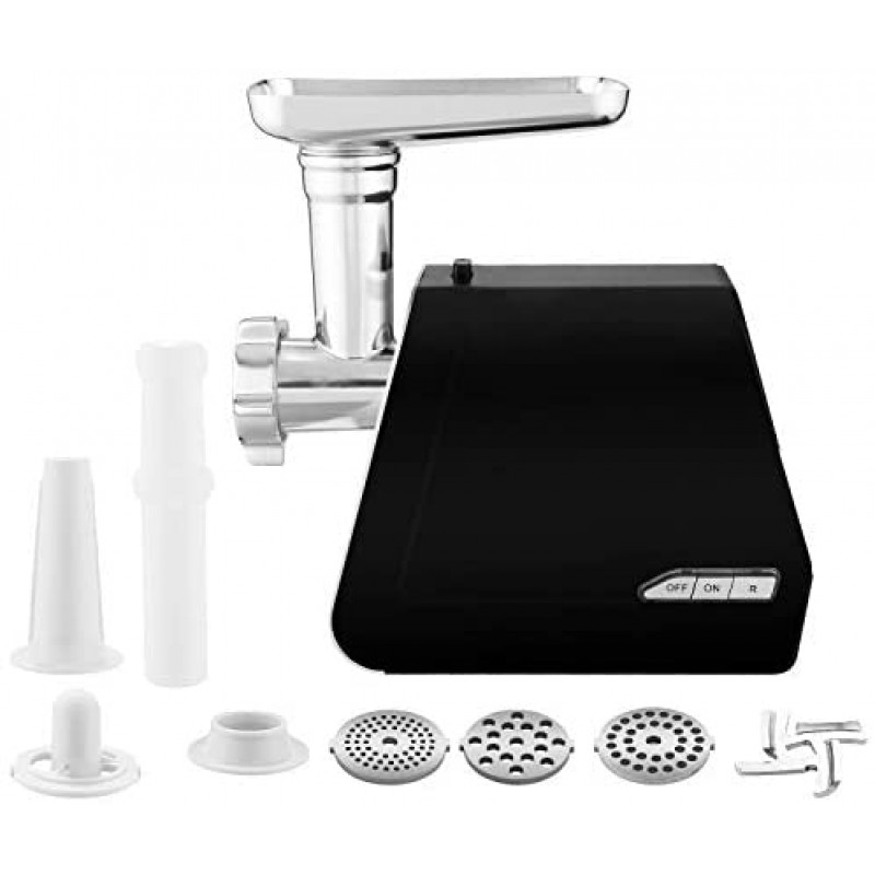 Picadora de carne eléctrica, cortadora de carne y embutidora de salchichas de acero inoxidable de 2000 W máximo con 3 placas de molienda, kit de salchichas y kubbe para cocina casera de alta resistencia, negro