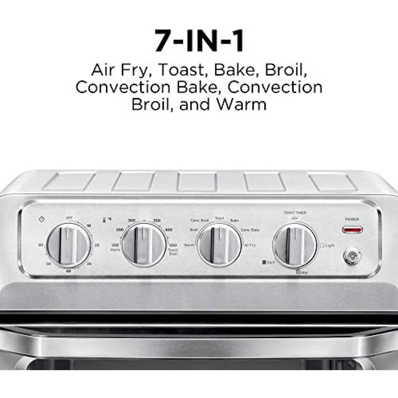 Chefman Horno tostador y freidora de aire de 20 litros, combo 7 en 1 con horneado y asado por convección, apagado automático, temporizador de 60 minutos, freír sin aceite, interior antiadherente, accesorios y libro de cocina incluidos, acero inoxidable