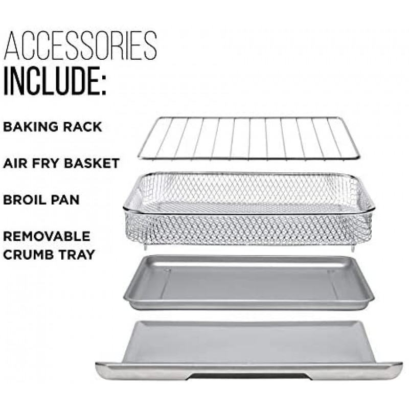 Chefman Horno tostador y freidora de aire de 20 litros, combo 7 en 1 con horneado y asado por convección, apagado automático, temporizador de 60 minutos, freír sin aceite, interior antiadherente, accesorios y libro de cocina incluidos, acero inoxidable