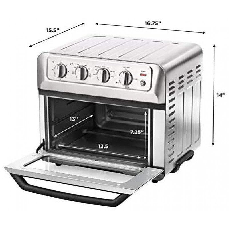 Chefman Horno tostador y freidora de aire de 20 litros, combo 7 en 1 con horneado y asado por convección, apagado automático, temporizador de 60 minutos, freír sin aceite, interior antiadherente, accesorios y libro de cocina incluidos, acero inoxidable