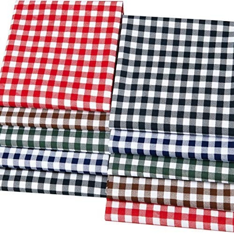 10 Piezas de Tela de Algodón a Cuadros de Búfalo Navideño de 20 x 20 Pulgadas, 5 Colores, Tela de Acolchado con Impresión Navideña, Cuadrados, Tela de Patchwork de Costura a Cuadros en Blanco y Negro, Tela Navideña DIY para Suministros de Manualidades