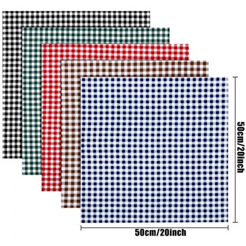 10 Piezas de Tela de Algodón a Cuadros de Búfalo Navideño de 20 x 20 Pulgadas, 5 Colores, Tela de Acolchado con Impresión Navideña, Cuadrados, Tela de Patchwork de Costura a Cuadros en Blanco y Negro, Tela Navideña DIY para Suministros de Manualidades