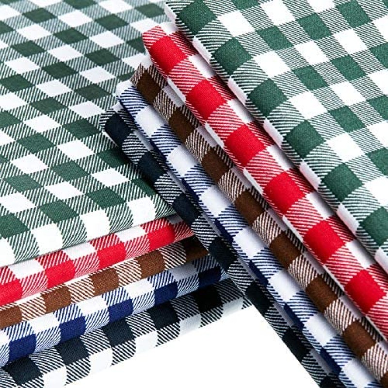 10 Piezas de Tela de Algodón a Cuadros de Búfalo Navideño de 20 x 20 Pulgadas, 5 Colores, Tela de Acolchado con Impresión Navideña, Cuadrados, Tela de Patchwork de Costura a Cuadros en Blanco y Negro, Tela Navideña DIY para Suministros de Manualidades