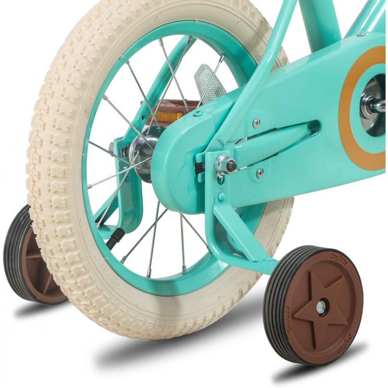 JOYSTAR Bicicleta infantil vintage de 12, 14 y 16 pulgadas con cesta y ruedas de entrenamiento para niñas y niños de 2 a 7 años (marfil y rosa)