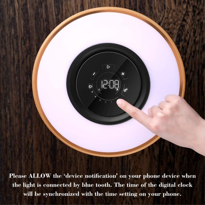 Lámpara regulable para mesita de noche, lámpara táctil Focondot, altavoz Bluetooth incorporado y cargador inalámbrico rápido, lámpara de mesita de noche de arce multifunción con modo de suspensión y reloj digital para dormitorio, sala de estar