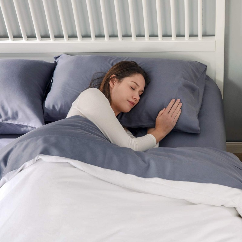 Bedsure Sábanas 100% bambú King Size Sábanas refrescantes con bolsillo profundo, súper suaves, hipoalergénicas, transpirables, 4 piezas, 1 sábana bajera ajustable de 16 pulgadas, 1 sábana plana, 2 fundas de almohada, color gris