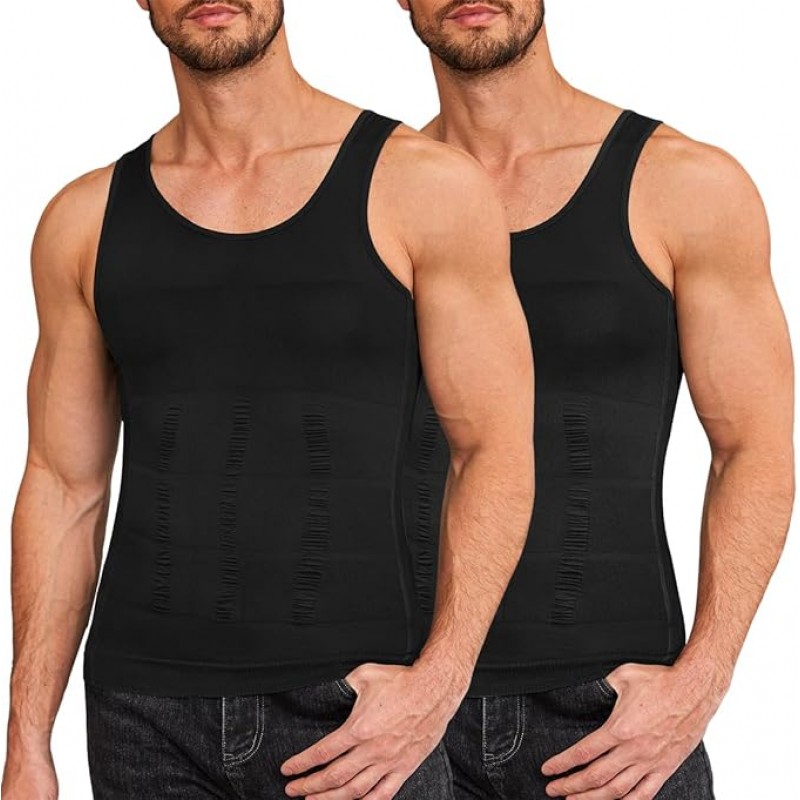 COOFANDY Hombres 2 Pack Camisa de Compresión Adelgazamiento Body Shaper Chaleco Gimnasio Entrenamiento Tank Top Sin Mangas Abdomen Shapewear COOFANDY Hombres 2 Pack Camisa de Compresión Adelgazamiento Body Shaper Chaleco Gimnasio Entrenamiento Tank Top Sin Mangas Abdomen Shapewear