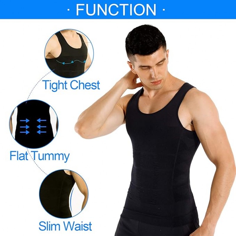 COOFANDY Hombres 2 Pack Camisa de Compresión Adelgazamiento Body Shaper Chaleco Gimnasio Entrenamiento Tank Top Sin Mangas Abdomen Shapewear
