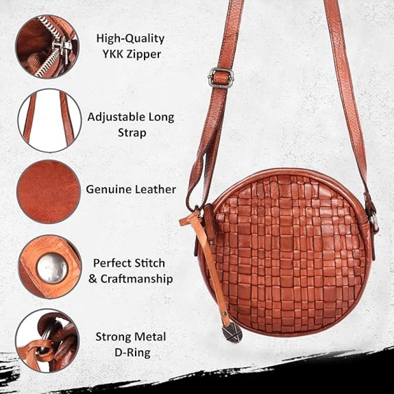 Bolsas cruzadas redondas de cuero genuinas para mujeres, bolso para mujeres Crossbody monedero de moda casual