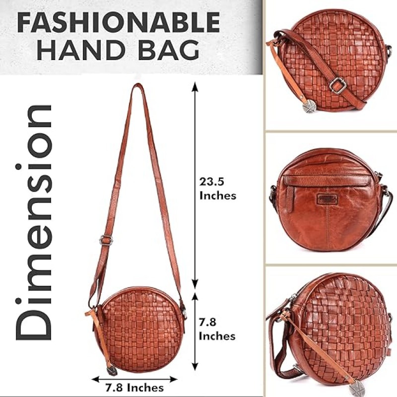 Bolsas cruzadas redondas de cuero genuinas para mujeres, bolso para mujeres Crossbody monedero de moda casual