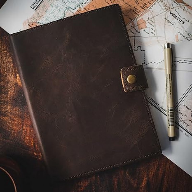 Revista de cuero recargable | Portada de cuaderno A5 forrado con forrado premium | 200 páginas de escritura gobernadas | Ranura del titular de la tarjeta | Revistas de cuero para hombres y mujeres, Mejor diario de viaje de regalo, Planner Cool