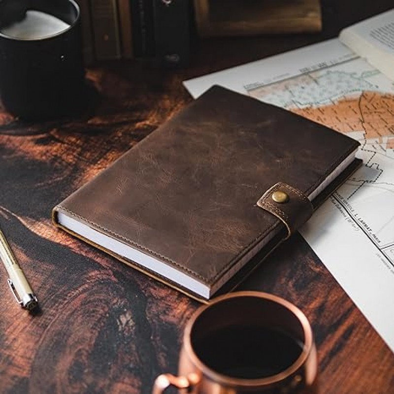 Revista de cuero recargable | Portada de cuaderno A5 forrado con forrado premium | 200 páginas de escritura gobernadas | Ranura del titular de la tarjeta | Revistas de cuero para hombres y mujeres, Mejor diario de viaje de regalo, Planner Cool