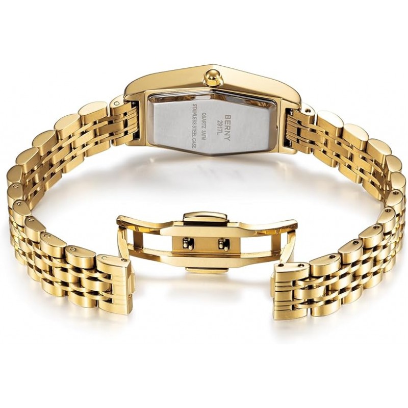 Berny Gold Watches for Women Dainty Hexagon Ladies Quartz Watch Watches Band de acero inoxidable Moda Analógico Pulsera de lujo