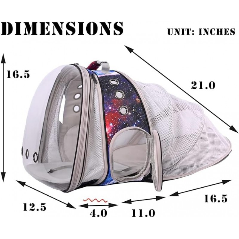 Mochila de burbujas de gatos de gato dual dual Galaxy, ventana transparente de astronauta de cápsula espacial se ajusta hasta 20 libras de gato gordo grande, transporte de transporte de veterinario, aprobado por la aerolínea