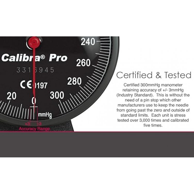 Instrumentos MDF, Spigmomanómetro aneroide calibra Pro de calibre extra grande con protector de choque y manguito de tamaño adulto incluido, calibración de por vida, dial negro, brazalete negro, mdf808b11